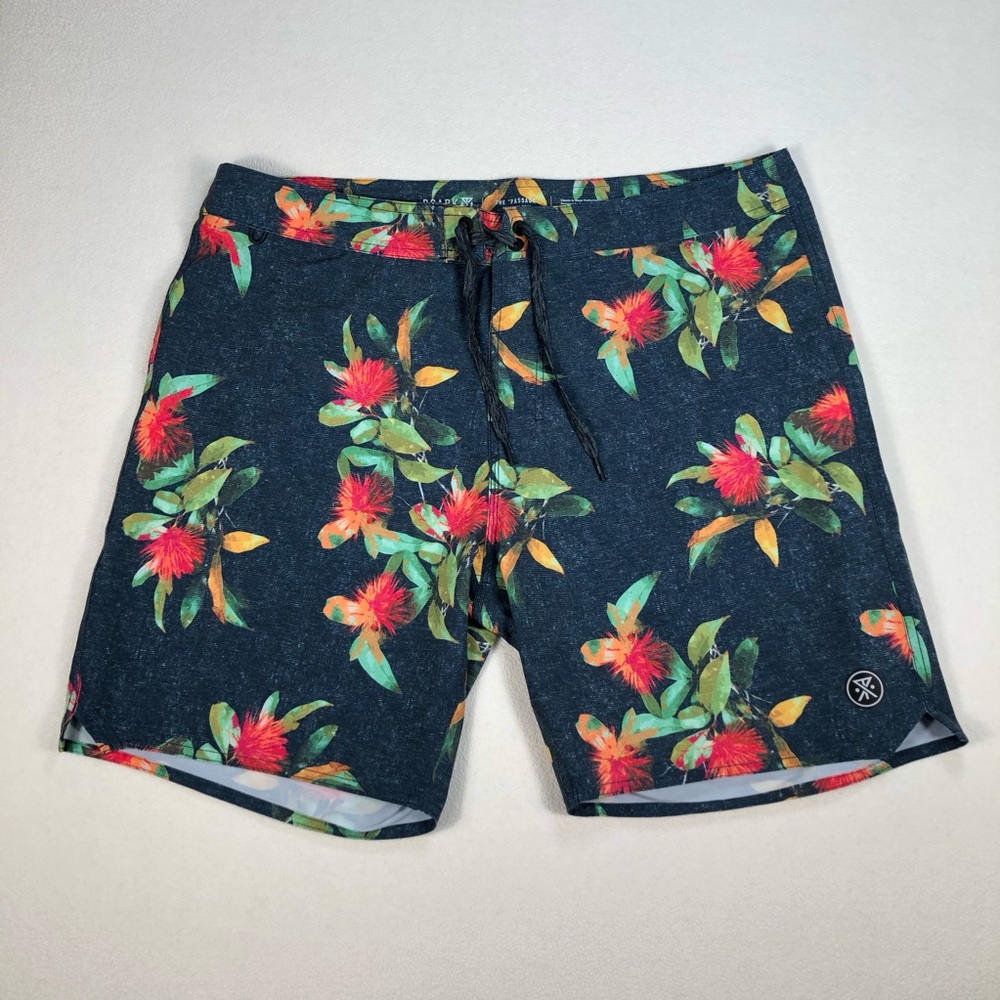 Roark Boardshorts Men's 36 Navy Passage Floral All Over Print Drawstring RB402